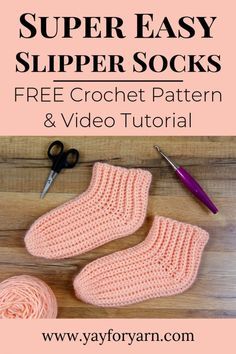 Super Easy Slipper Socks - FREE Crochet Pattern | Yay For Yarn Crochet Slipper Socks, Crochet Footwear, Easy Crochet Socks, 2023 Crochet, Crochet Baby Socks, Easy Crochet Slippers, Crochet Slipper, Spring Crochet, Crochet Socks Pattern