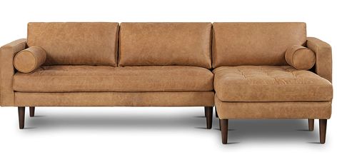 POLY & BARK Napa Right Sectional Sofa in Full-Grain Pure-Aniline Italian Leather, Cognac Tan Poly And Bark Napa Sofa, Full Grain Leather Sofa, Napa Sofa, Modern Leather Sectional, Poly And Bark, Leather Sleeper Sofa, Corner Sectional Sofa, Poly & Bark, Fabric Sectional