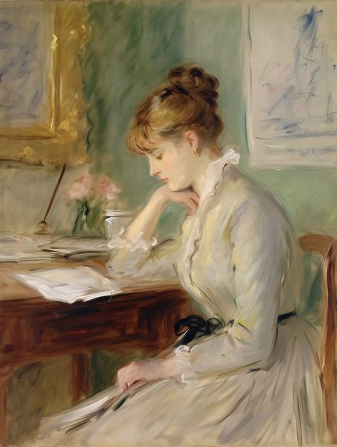 Regency Portraits Woman, Victorian Art Studio, Victorian Art Drawings, Victorian Paintings Of Women, Victorian Woman Painting, Victorian Woman Art, Painting Desk, Sitting At Desk, Profile Drawing