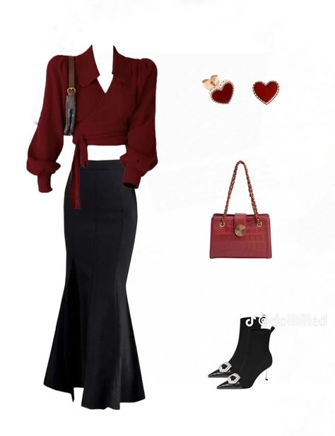 Fancy Outfits Women, Crimson Outfit, Red Outfit Winter, Venus Fashion, Maroon Top, Moroccan Fashion, Stylish Work Attire, Everyday Fashion Outfits, Classy Work Outfits