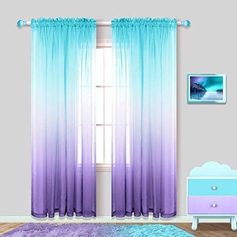 Amazon.com: Kids Curtain Rod Pocket for Girls Bedroom Sets Coloful Ombre Aqua Turquoise Teal Lilac Purple Window Sheer Drapes Aesthetic Mermaid Curtains for Teen Room Decor Nursery Living Area 52 x 84 Inch Length : Home & Kitchen Mermaid Curtains, Deco Violet, Turquoise Curtains, Girls Room Curtains, Mermaid Room Decor, Girls Bedroom Curtains, Mermaid Bedroom, Teal Bedroom, Mermaid Room