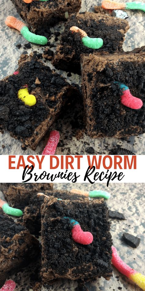 Gummy Worm Dessert, Worms And Dirt, Dirt Dessert, Sour Gummy Worms, Oreo Dirt, Turtle Brownies, Halloween Brownies, Food Holidays, Brownie Frosting