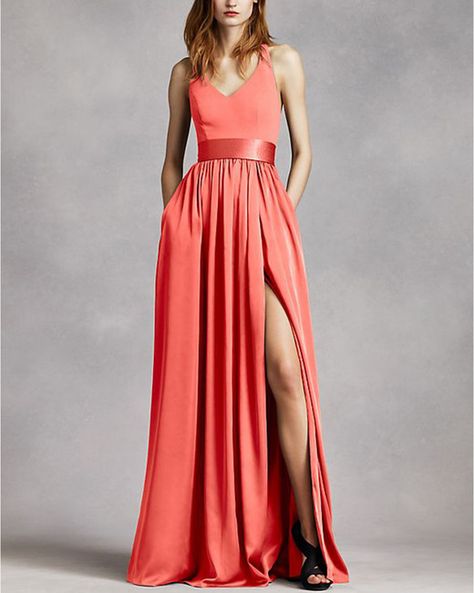 coral maxi dress with halter neck Coral Dress Wedding, Coral Bridesmaid, Coral Bridesmaid Dresses, Coral Maxi Dresses, Silver Cocktail Dress, Color Dresses, Plum Dress, Mismatched Bridesmaids, Mismatched Bridesmaid Dresses