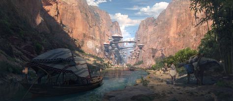 Canyon Civilization Vertical City, jordi van hees on ArtStation at https://www.artstation.com/artwork/qA2JJD Canyon City, Vertical City, Village Map, Skyscraper Architecture, Star Wars Concept Art, Landscape Concept, Fantasy City, Fantasy Castle, Fantasy Setting