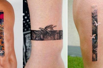 These Rectangular Tattoos Are Like Little Snippets Of Beautiful Scenery From A Much Larger Picture Square Tattoo Frame, Rectangle Tattoo Design, Black Rectangle Tattoo, Rectangular Tattoo Ideas, Rectangular Tattoo, Horizontal Tattoo Ideas, Rectangle Tattoo, South Korean Tattoo, Unusual Tattoos