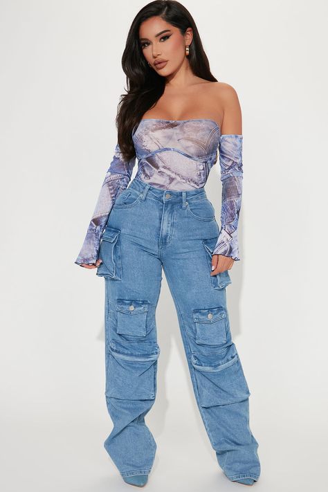 Denim Addict Printed Bodysuit - Blue/combo | Fashion Nova, Bodysuits | Fashion Nova Modest Baddie, Boujee Fits, Oversize Outfit, Outfits Con Jeans, Bodycon Outfits, Girls Dress Outfits, Denim Print, Skater Girl Outfits, Fashion Nova Outfits