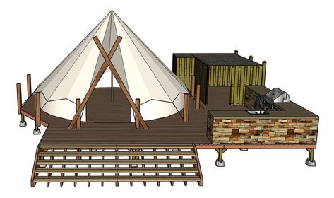 Introducing our revolutionary deck building plans for a 7M bell tent with a luxurious bathroom. Are you ready to take your glamping experience to a whole new level? Look no further! Our step-by-step instructions will guide you through the process of creating a spacious and stylish deck that perfectly complements your 7M bell tent. With our expertly crafted plans, even those with limited building experience can confidently construct their very own glamping oasis. Imagine stepping out of your bell Camping Cottage, Diy Glamping, Yurt Kits, Bad Diy, Bath Diy, Deck Building Plans, A Frame Tent, 4 Season Tent, Deck Building