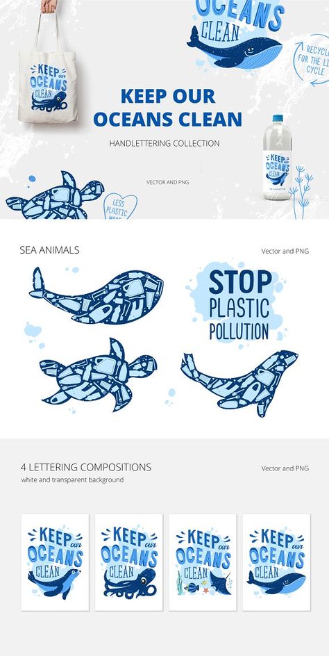 Keep our oceans clean. Lettering by the Dreamer on @creativemarket Save The Ocean Posters, Environmental Campaign, Beach Costume, Environmentally Friendly Living, Marine Pollution, Clean Ocean, Sea Illustration, Ocean Pollution, Save Our Oceans