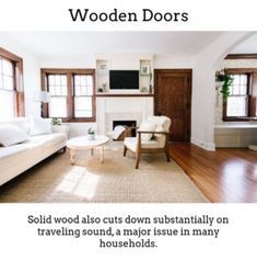 Wooden Doors. Wooden Dark Wood Floors Living Room, Dark Wood Trim, White Baseboards, Living Room Wood Floor, Interior Wood Doors, Dark Wood Floors, Dark Interiors, White Rooms, Wood Doors Interior