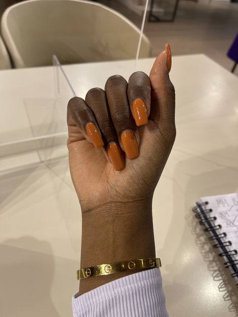 Burnt Orange Gel Nails, Pumpkin Color Nails, Pumpkin Orange Nails, Dark Orange Nails, Burnt Orange Nails Fall, Fall Orange Nails, Burnt Orange Nails, Red Orange Nails, Neutral Nails Acrylic