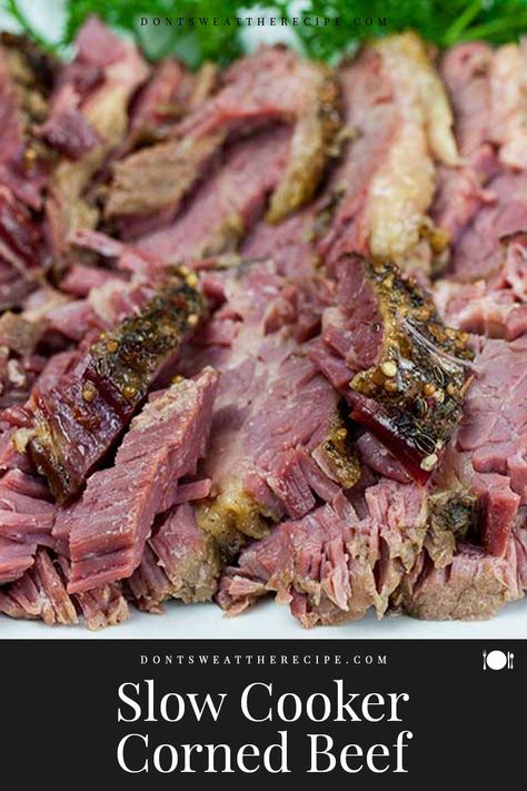 This recipe for slow cooker corned beef delivers a moist, tender, flavor-packed piece of beef. So easy you just dump, set, and cook! #stpatricksday #recipe #easy #slowcooker Beef Brisket Crock Pot, Corned Beef Recipes Crock Pot, Brisket Crock Pot, Crockpot Cabbage Recipes, Corned Beef Recipes Slow Cooker, Corned Beef Recipe, Slow Cooker Corned Beef, Cooking Corned Beef, Corn Beef