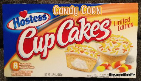 Hostess Cup Cakes - Candy Corn - 2015 | Here's a yummy new o… | Flickr Cupcakes Flavors, Hostess Snack Cakes, Vintage Food Packaging, Hostess Cakes, Hostess Snacks, 90s Food, Hostess Cupcakes, Vanilla Filling, Snack Cakes