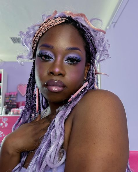 Big Mood Mascara, Lavender Palette, Lilac Makeup, Kaleidos Makeup, White Concealer, Epic Ink Liner, Birthday Makeup Looks, Purple Braids, French Curl