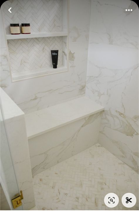 White Cabinets And Gold Hardware, Primary Bathroom Remodel, Master Bath Design, Master Bath Shower, Bath Redo, Interior Colors, Primary Bathroom, Master Shower, Bathroom Redesign