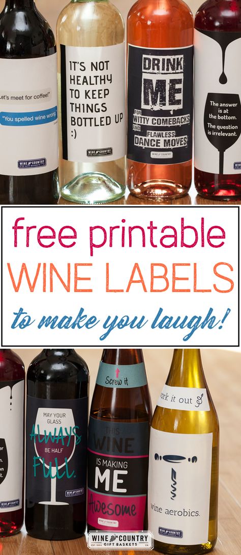 These printable wine labels are perfect for parties, gifting bottles of wine, or just to make you laugh before the cork is popped! Best of all, they're FREE! Fun Wine Bottle Labels, Funny Wine Bottle Labels Hilarious, Fun Wine Labels Funny, How To Make Wine Labels With Cricut, Funny Wine Labels Hilarious, Wine Lable Ideas, Homemade Wine Labels, Wine Bottle Label Design Ideas, Christmas Wine Tags Printable Free