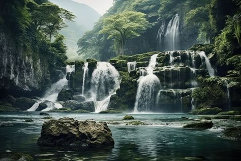 Scenery waterfall landscape outdoors. | premium image by rawpixel.com / Praew Water Falls Beautiful Waterfalls, Mountain With Waterfall, Waterfall Mountain, Green Waterfall, Natural Waterfalls, Mountain Waterfall, Waterfall Landscape, Water Day, Green Mountain