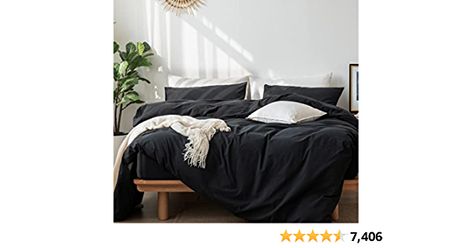 Amazon.com: MooMee Bedding Duvet Cover Set 100% Washed Cotton Linen Like Textured Breathable Durable Soft Comfy (Black, Queen) : Home & Kitchen Black Bed Set, Textured Duvet Cover, Textured Duvet, Black Comforter, Black Duvet, Black Duvet Cover, Full Duvet Cover, Bedding Duvet, Bedding Stores