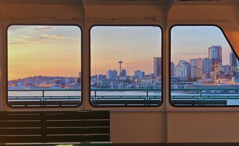 Seattle ferry Ferry Boat Aesthetic, Aesthetic Seattle, Seattle Ferry, Boat Aesthetic, Ferry Boat, Travel Pics, Bus Stop, Travel Pictures, Seattle