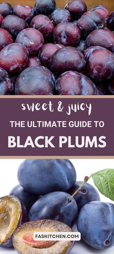 A Pinterest pin featuring juicy black plums with text about their benefits, storage tips, uses, and FAQs. Perfect for anyone curious about this delicious fruit and how to make the most of it. #BlackPlums #FruitGuide #HealthyLiving Plum Benefits, Black Plums, Plum Recipes, Fruit Love, Storing Fruit, Root Veggies, Fruit Leather, Fruit Benefits, Black Plum