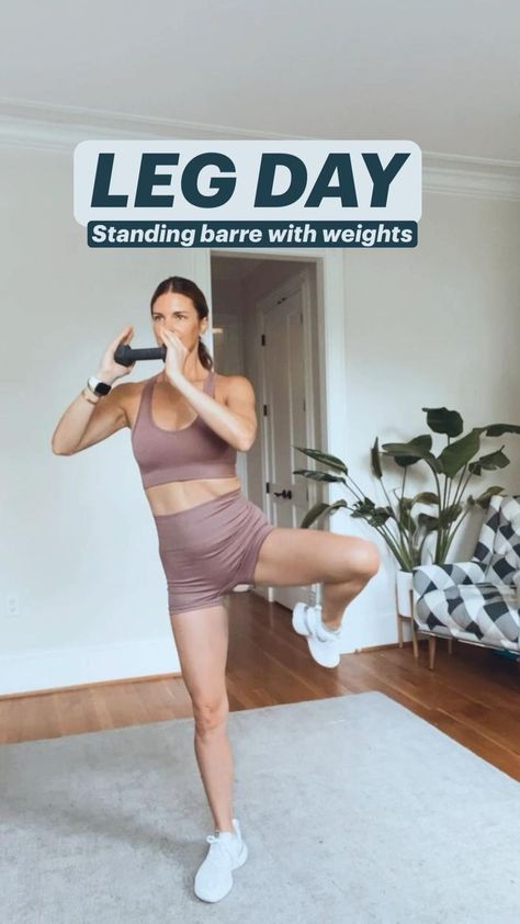 LEG DAY: Standing barre workouts with dumbbell in 2022 Hit Exercise, Cheerleading Workout, Cheer Athletic, Barre Workouts, Pilates Workout Plan, Thighs Exercises, Body Training, Health And Fitness Articles, Barre Workout