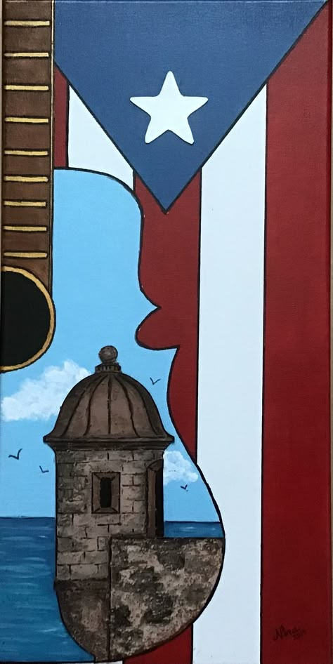 Puerto Rican Flag Painting, Puerto Rican Art Paintings, Puerto Rico Poster Board Project, Puerto Rico Canvas Paintings, Puerto Rican Drawings, Puerto Rican Paintings, Puerto Rico Art Paint, Puerto Rico Painting Ideas, Puerto Rican Artwork Art