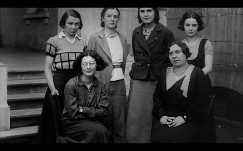 Simone Weil and fellow teachers.    In the 1930s, Weil spent a number of years teaching philosophy to female students at lycées throughout France. Image from "An Encounter with Simone Weil," a documentary film by Julia Haslett. www.linestreet.net August Sketch, Simone Weil, Humanistic Psychology, Teaching Philosophy, Extraordinary Women, Virginia Woolf, Philosophers, Documentary Film, Inspirational Women