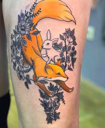 Chest Tattoo Wolf, Octopus Thigh Tattoos, Fox And Bunny, Mandala Thigh Tattoo, Baby Tattoo Designs, Fun Tattoos, Flower Thigh Tattoos, Bunny Tattoos, Rabbit Tattoos