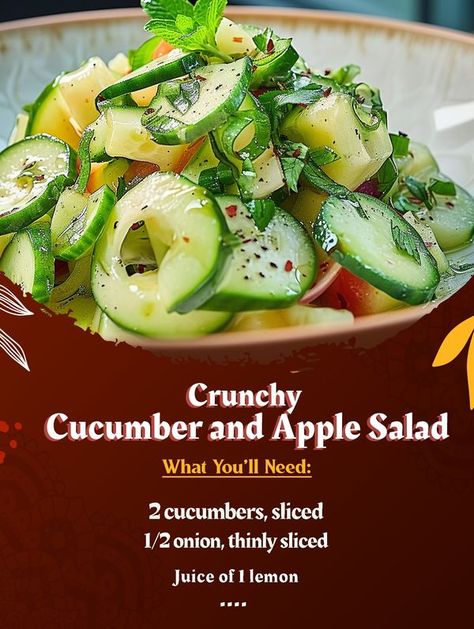 Crunchy Cucumber And Apple Salad, Cucmber Salad, Salad Dressing Recipes Vinaigrette, Apple Walnut Salad, Apple Walnut, Walnut Salad, Apple Salad, Dressing Recipes, Food Tasting