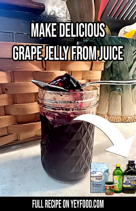 Make Delicious Grape Jelly From Juice - Yeyfood.com: Recipes, cooking tips, and kitchen hacks for home cooks of all levels Grape Jelly Recipe From Juice, Grape Jam From Juice, Grape Jelly Made With Grape Juice, Home Made Grape Jelly, Recipes Using Grape Juice, Grape Canning Recipes, Grape Jelly From Bottled Juice, Home Made Jelly Recipes, Easy Grape Jelly Recipe