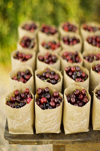 I think little bags of cherries would make super cute favors for a summer wedding   : ) Summer Wedding Favors, Summer Cherries, Fresh Cherries, Diy Wedding Favors, Wedding Food, Finger Food, The Table, Fresh Fruit, Melon