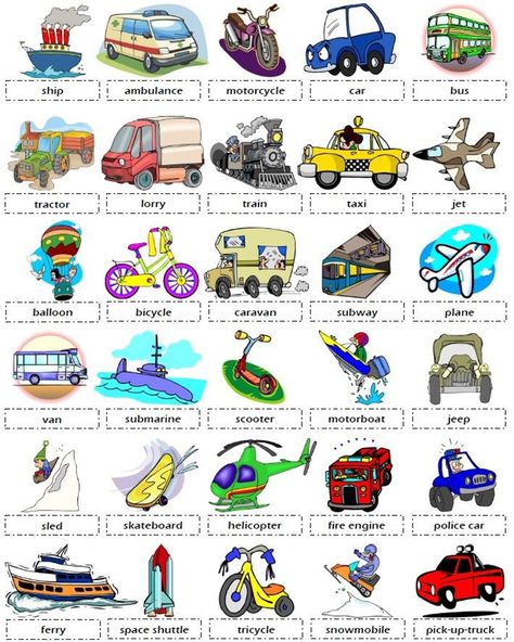 Common Vehicles and Modes of Transportation Vocabulary - ESL Buzz Transportation Vocabulary, Vocabulary Meaning, Space Vehicle, English Flashcards, Transportation Preschool, Babymoon Photos, Picture Dictionary, Learn English Grammar, English Fun