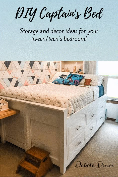 Captain Bed Girls Room, Full Size Captains Bed With Storage, Captain Beds With Storage Diy, Bed Frames With Storage Underneath, Captains Bed Diy, Teen Bed With Storage, Diy Bed Frame With Drawers, Diy Daybed With Storage, Diy Bed With Drawers