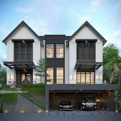 Modern American Classic House, Modern Classic House Design, House 3 Floors, Emporio Architect, House Facade, Classic House Design, American House, Home Building Design, Tangerang