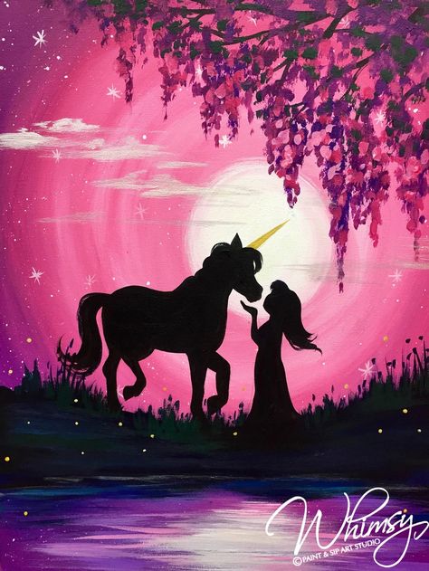 Unicorn Painting For Kids, Tinkerbell Painting, Diy Unicorn Canvas Painting, Unicorn Painting Canvas, Fairy Canvas Painting Easy, Painting Of Unicorn, Canvas Painting Unicorn, Goodnight Images, Watercolor Negative Painting