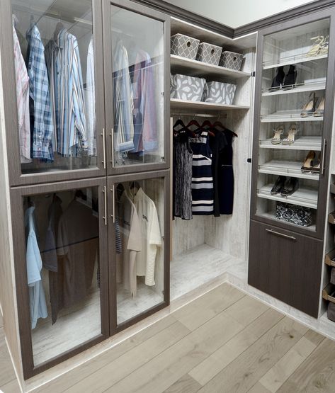 Closets - Spacesolutionsaz.com - Beautiful, Gray Two-Toned Closet Two Tone Closet, Double Bar Closet Organization, Barn Door Double Closets, Frosted Glass Double Closet Doors, Antique Double Closet Doors, Wallpaper Closet, Custom Garage Cabinets, 90s Wallpaper Hip Hop, Garage Cabinets