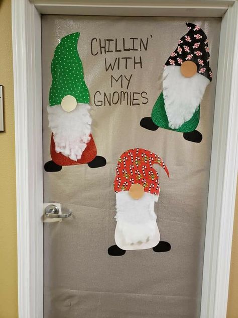 Christmas Door Decorations Gnomes, Gnome Office Door Decoration, Gnome Christmas Door Decorating Contest, Christmas Gnome Door Decoration, Gnome Christmas Door Decoration, Gnome Door Decoration School, Gnome Christmas Door, Gnome Door Decoration, Winter Classroom Door