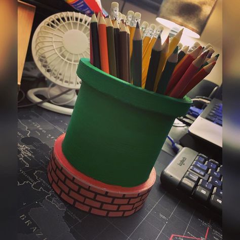 🅱🅸🅶 🅳🅰🆅🅴 🏴󠁧󠁢󠁷󠁬󠁳󠁿 🅶🅰🅼🅴🆁 ☣️ ☢️ on Instagram: “My bro @nittrix.3dprinting 3D printed me a pencil holder I thought of... then I added the extras to make it pop! #mario #nintendo #pipe…” Mario Nintendo, A Pencil, Pencil Holder, 3d Printed, Man Cave, 3d Printing, Make It, Nintendo, Mario