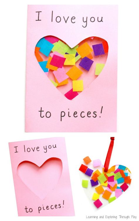 A super cute I Love you to Pieces suncatcher card to make for Valentines Day or Mothers Day. Cute I Love You, Father Gifts, Love You To Pieces, Valentine's Day Crafts For Kids, Preschool Valentines, Valentine Crafts For Kids, Mothers Day Crafts For Kids, Mother's Day Diy, Fathers Day Crafts