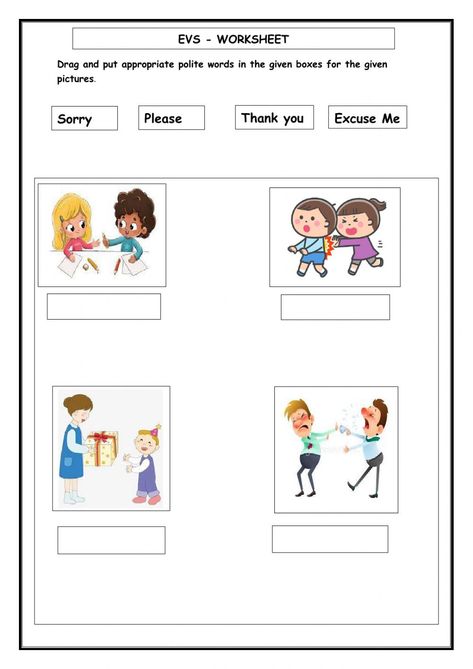 EVS -Good Manners worksheet Good Manners Worksheets For Kindergarten, Polite Words Worksheet, Manners Worksheets For Kids, Values Inculcation Activities, Magic Words Worksheet, Good Manners Worksheets For Kids, Good Manners Worksheet, Good Manners For Kids Activities, Evs Worksheets For Kindergarten