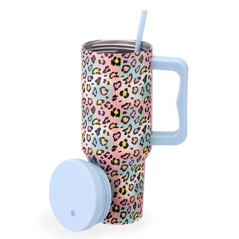 PRICES MAY VARY. Unique Gift: Whether you're treating yourself or looking for a thoughtful gift for the special women in your life - mom, sister, friend - this reusable tumbler is sure to impress. The colored leopard design makes it a stylish and practical choice for all seasons. Durable Construction: Made from high-quality 18/8 stainless steel, ensuring durability and long-lasting use. Cup Holder Friendly: The tapered cup handle makes it easy to fit in cup holders or cup holder-style trays, mak Leopard Print Tumbler, Reusable Tumbler, Leopard Design, Cup Tumbler, Cup Handles, Iced Coffee Cup, Tumbler With Handle, Cute Cups, Insulated Cups