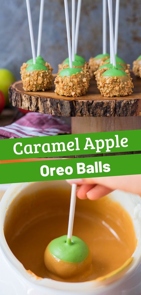 Apple Oreo Balls, Oreo Balls For Fall, Caramel Apple Oreo Balls, Carmel Apple Cake Pops, Fall Flavored Cake Pops, Fall Cake Balls Recipe, Fall Oreo Balls, Halloween Oreo Truffles, Fall Bakesale Treats