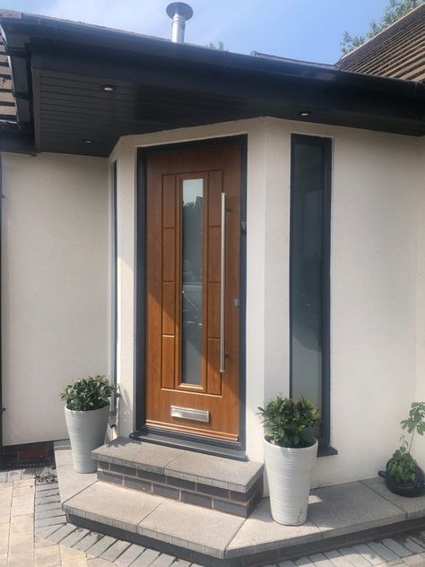 Flat Roof Porch Entrance, Flat Roof Porch, Roof Porch, Porch Extension, Porch Entrance, Modern Exterior Doors, Modern Entrance, Garage Conversion, Entrance Porch