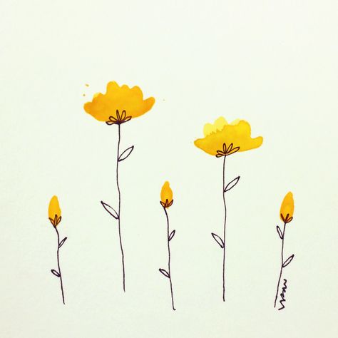 63 Likes, 1 Comments - VBWstudio (@vbwstudio) on Instagram: “️Yellow flower watercolor art ️ . . #watercolorcards #handmadecard #handmadecards…” Flower Watercolor Art, Yellow Flower Art, Kunstjournal Inspiration, Easy Flower Drawings, Tree Drawings Pencil, Flower Art Drawing, Poster Photo, Drawing Simple, Flower Watercolor