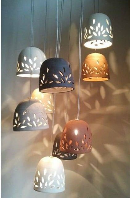 Air Dry Clay Lampshade, Ceramic Lampshade Pottery, Pottery Pendant Lights, Clay Lamp Ideas, Ceramic Wall Hangings, Handmade Ceramic Lamp, Pottery Lampshade, Pottery Lamps Handmade, Clay Lamp Diy