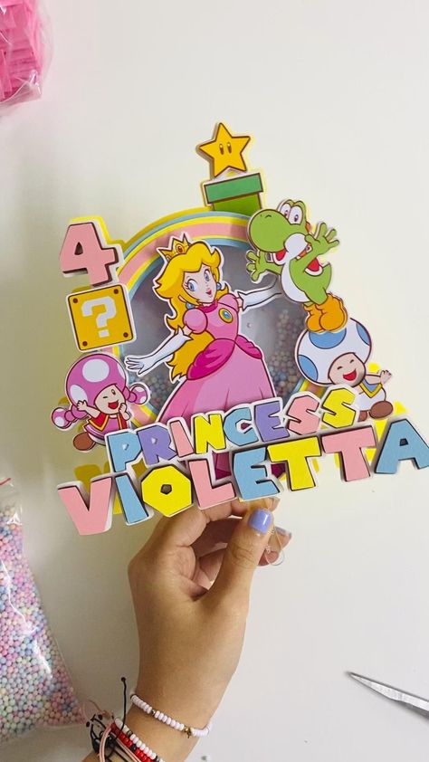 Princess Peach Cake Topper, S Cake Topper, Peach Mario Bros, Princess Peach Party, Super Mario Bros Birthday Party, Barbie Party Decorations, Mario And Princess Peach, Shark Themed Birthday Party, Mario Bros Birthday