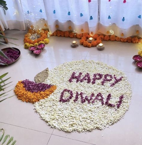 Flower Rangoli Ideas For Diwali, Flower Diwali Rangoli, Divali Ideas Rangoli, Diwali Rangoli Of Flowers, Ram Flower Rangoli, Rangoli For Diwali With Flowers, Rangoli With Flowers Petals, Diwali Rangoli Flowers, Flower Rangoli Diwali Decoration