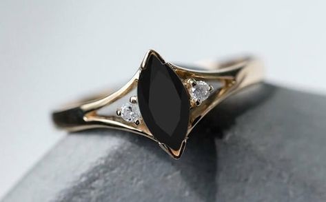 Marquise Black Onyx Gold Vermeil Ring Silver Ring Marquise | Etsy Black Onyx Ring Gold, Black Obsidian Ring, Obsidian Ring, Onyx Engagement Ring, Ring Marquise, Marquise Ring, Ringe Gold, Black Ring, Black Onyx Ring