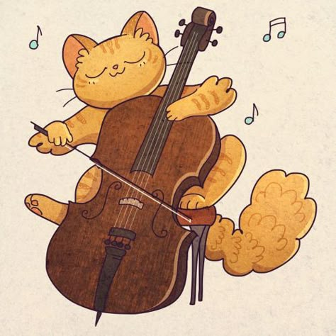 Little cat playing a little cello - asmithart.tumblr.com Cat Playing Instrument Drawing, Chello Drawing, Animal Playing Instrument Drawing, Cat Playing Instrument, Cello Illustration, Cello Drawing, Cat Cello, Cello Playing, Cello Art