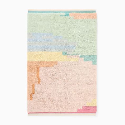 Kids Fieldscape Shag Rug | West Elm Kid Bedrooms, Kid Friendly Rugs, West Elm Kids, Playroom Rug, Rainbow Rug, Pastel House, Pastel Rug, Furniture Trends, Kid Room