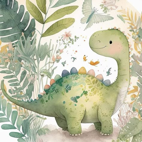 Cute Watercolour Dinosaurs, Cute Dino Illustration, Watercolor Dinosaur Painting, Cute Dinosaur Illustration, Cute Dinosaur Painting, Cute Dinosaur Art, Nursery Dinosaur Art, Dino Pictures, Dino Watercolor